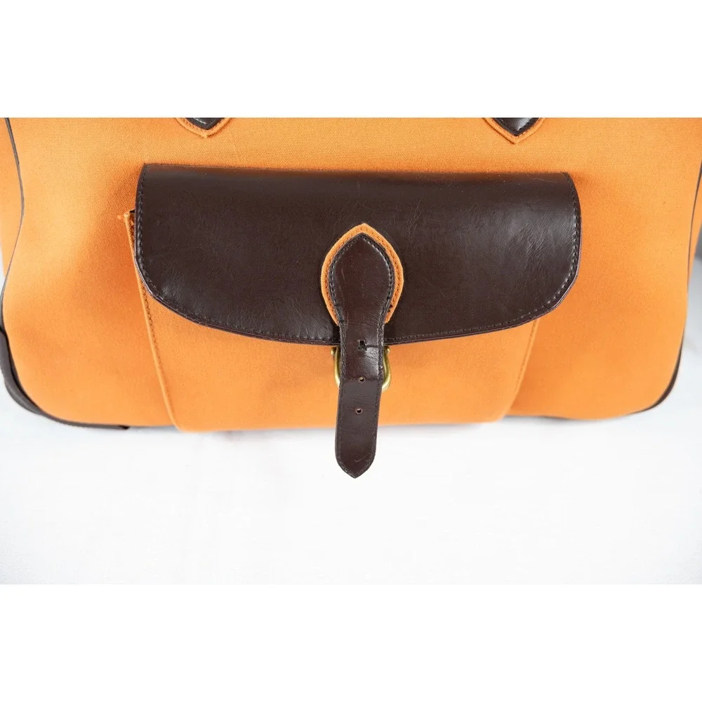 Vintage Chaps Rolling Duffle‎ Bag Large Orange Good Canvas Faux Leather Luggage